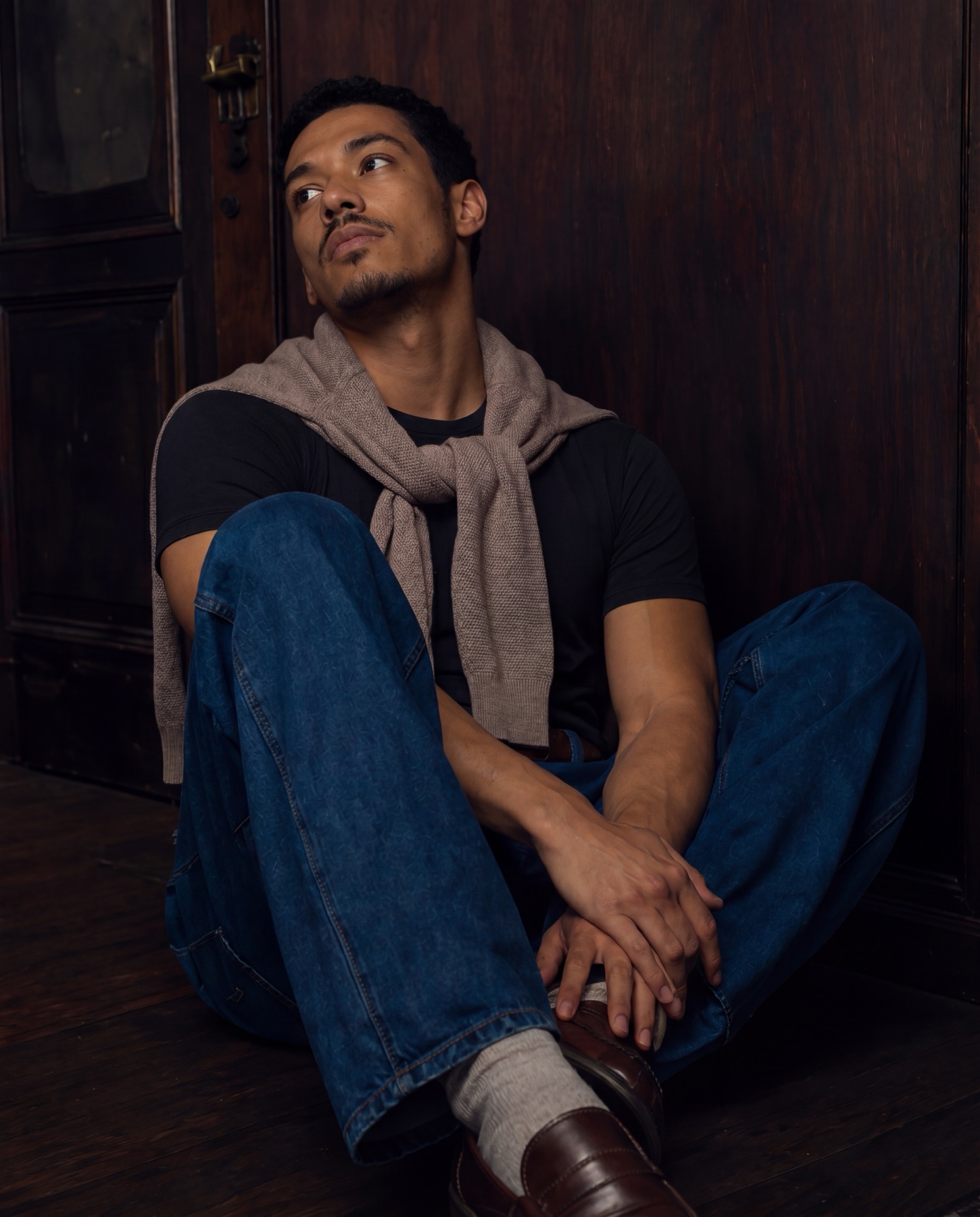 Autumn Essentials — seated on floor, looking up