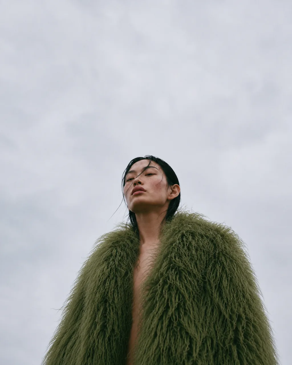 Standing on the rocks in the shearling